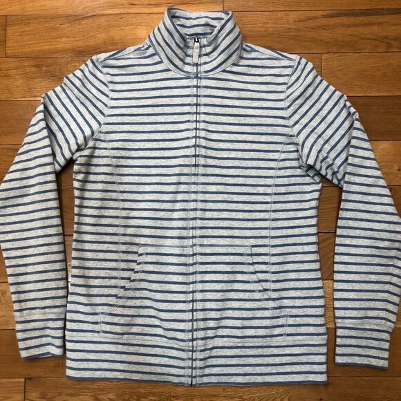 L.L. Bean Womens High Collar Full-Zip Gray & Blue Striped Jacket Size XS - Picture 1 of 7